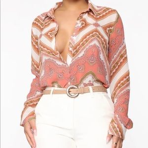 Pink/Combo Long Sleeve Blouse